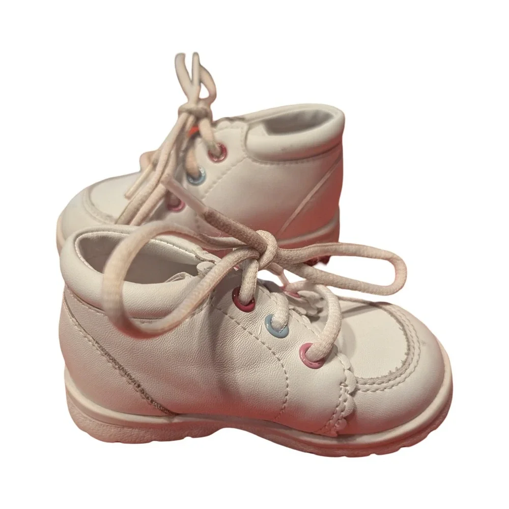 Y2K Baby Smart White Floral Embroidered High Top First Walker Shoes Pink Size 3‎